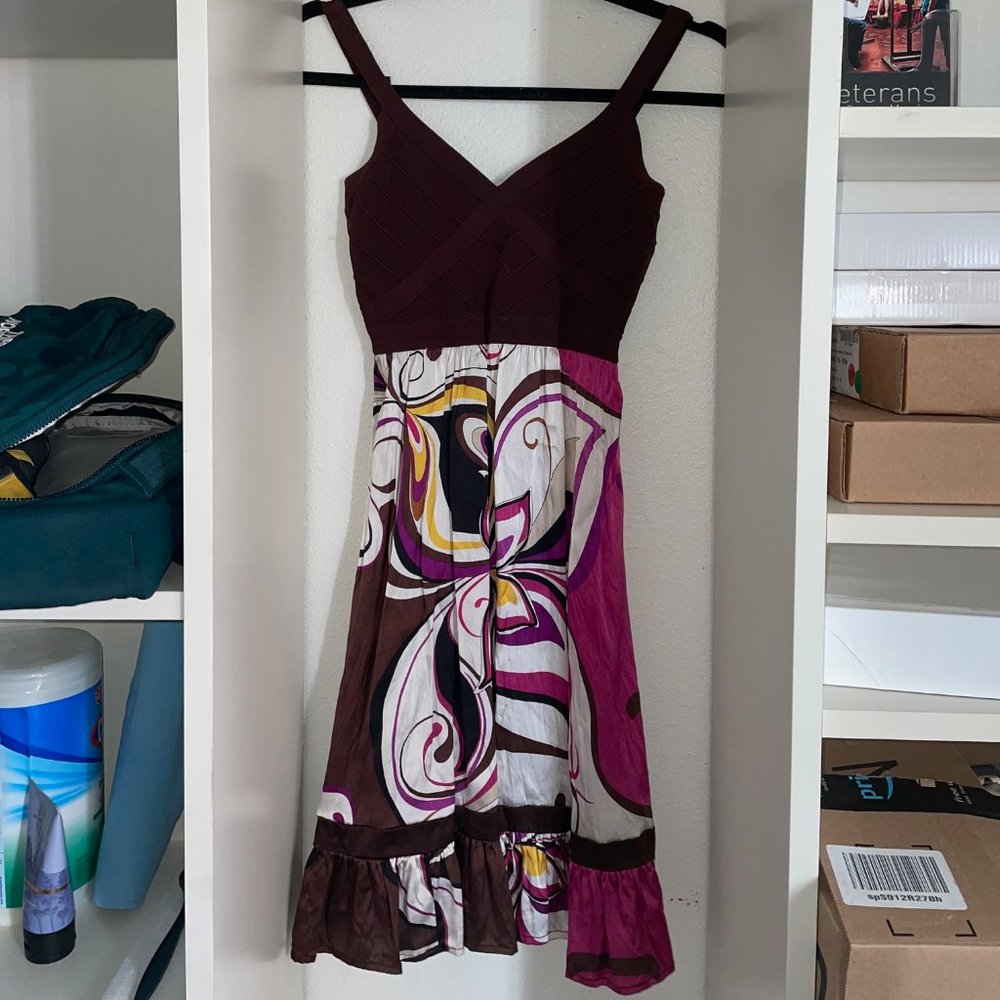 Bebe Summer Floral Silk Midi Dress in Small